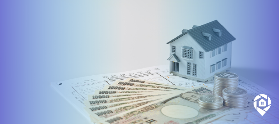 Miniature house sitting on cash and a tax form, representing the finances behind tax-delinquent, absentee-owned properties.