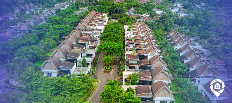 Aerial view of modern homes in North Carolina, representing infill development and off-market real estate strategies.