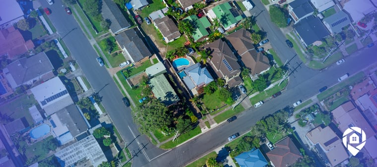 Aerial view of residential homes representing short sale investing opportunities and underwater properties.
