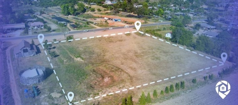 Aerial view of a land parcel marked for investment with boundary points, ideal for scalable land investing strategies.