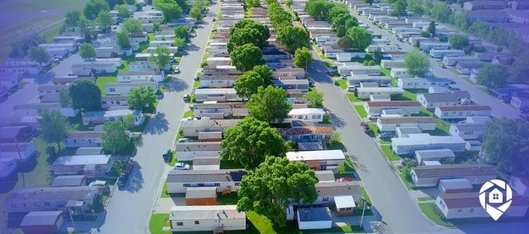 Aerial view of a mobile home park community showcasing affordable housing and real estate investment opportunities.