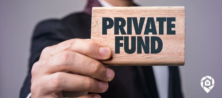 Businessman holding a wooden sign that says 'Private Fund' — representing private money lending for real estate investing.