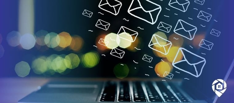 Real estate email marketing strategy showing bulk cold emails sent from laptop to generate motivated seller leads.