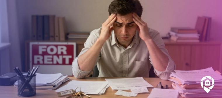 A tired landlord at a desk