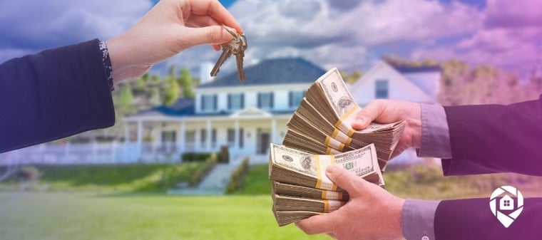 On the left hand ready to hand over keys and on the right hands with money to symbolize How to Find Real Estate Cash Buyers.