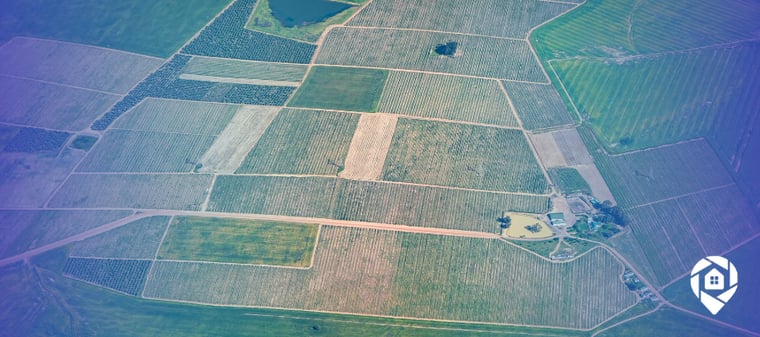 Aerial view of rural farmland parcels showing agricultural land investment opportunities and rural land investing potential.